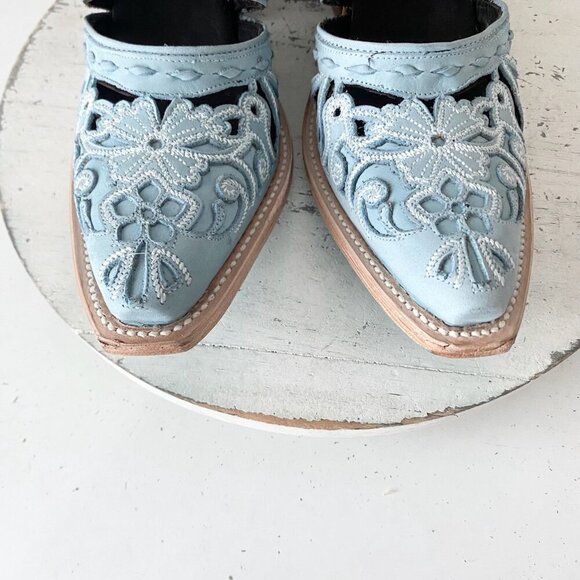 Lane SHALEY Robin Mule Blue Cowboy Boots Womens 7 Cowgirl Western Short Ankle - Picture 6 of 11